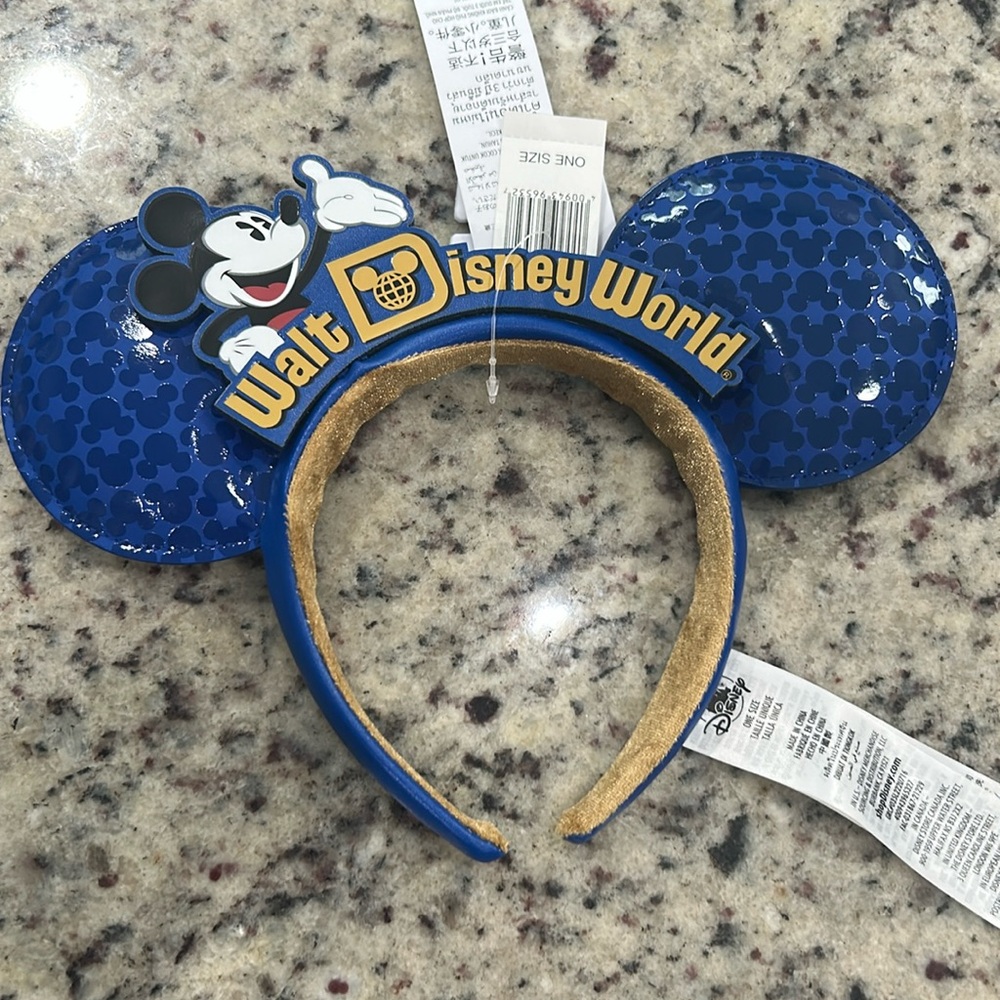 Walt Disney World Logo Mickey Icon Making Magic Blue Headband Ears NWT